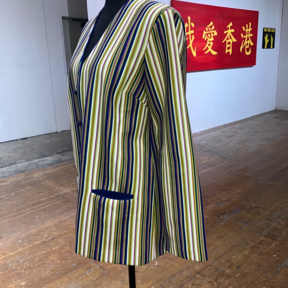 Vintage 70s Jantzen cool tone vertical stripe polyester blazer - Picture 5 of 11